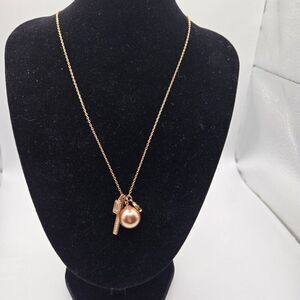 Michael Kors Rose Gold-Tone Necklace Pearl Crystal Pendant Accents